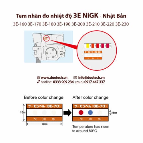 3e nigk thẻ báo miếng giấy dán nhãn tem đo cảnh báo giám sát nhiệt độ cao nigk 3e (từ 160 độ c tới 230 độ c) 3e-160 3e-170 3e-180 3e-190 3e-200 3e-210 3e-220 3e-230