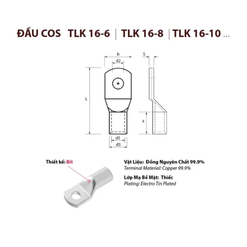 công ty tnhh kỹ thuật duo viết tắt duotech là đại lý nhà cung ứng cấp 1 đơn vị phân phối đầu cos cosse cốt tlk 16 bằng đồng bấm nối dây điện tlk16-6 tlk16-8 tlk16-10 kst đài loan cho dây cáp điện tiết diện 16mm 2