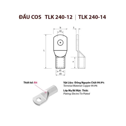 công ty tnhh kỹ thuật duo viết tắt duotech là đại lý nhà cung ứng cấp 1 đơn vị phân phối đầu cos cosse cốt ống bít tlk 240 bằng đồng bấm nối dây điện tlk240-10 tlk240-12 tlk240-14 tlk240-16 kst đài loan cho dây cáp điện tiết diện 240mm 2