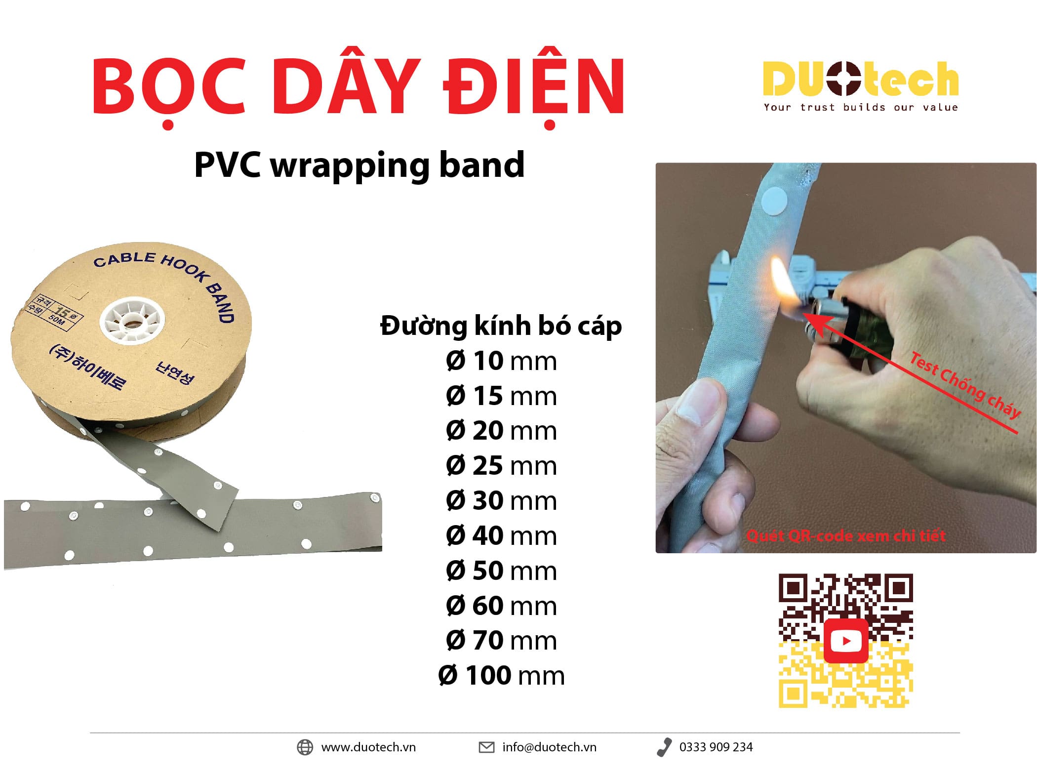 Bọc dây điện chống cháy Hivero HB-10 HB-15 HB-20 HB-25 HB-30 HB-40 HB-50 HB-60 HB-70 HB-100 PVC Wrapping Cable Hook Band vỏ vải bọc cách điện bảo vệ dây cáp điện cách điện chống cháy UL94-V0 có khuy bấm