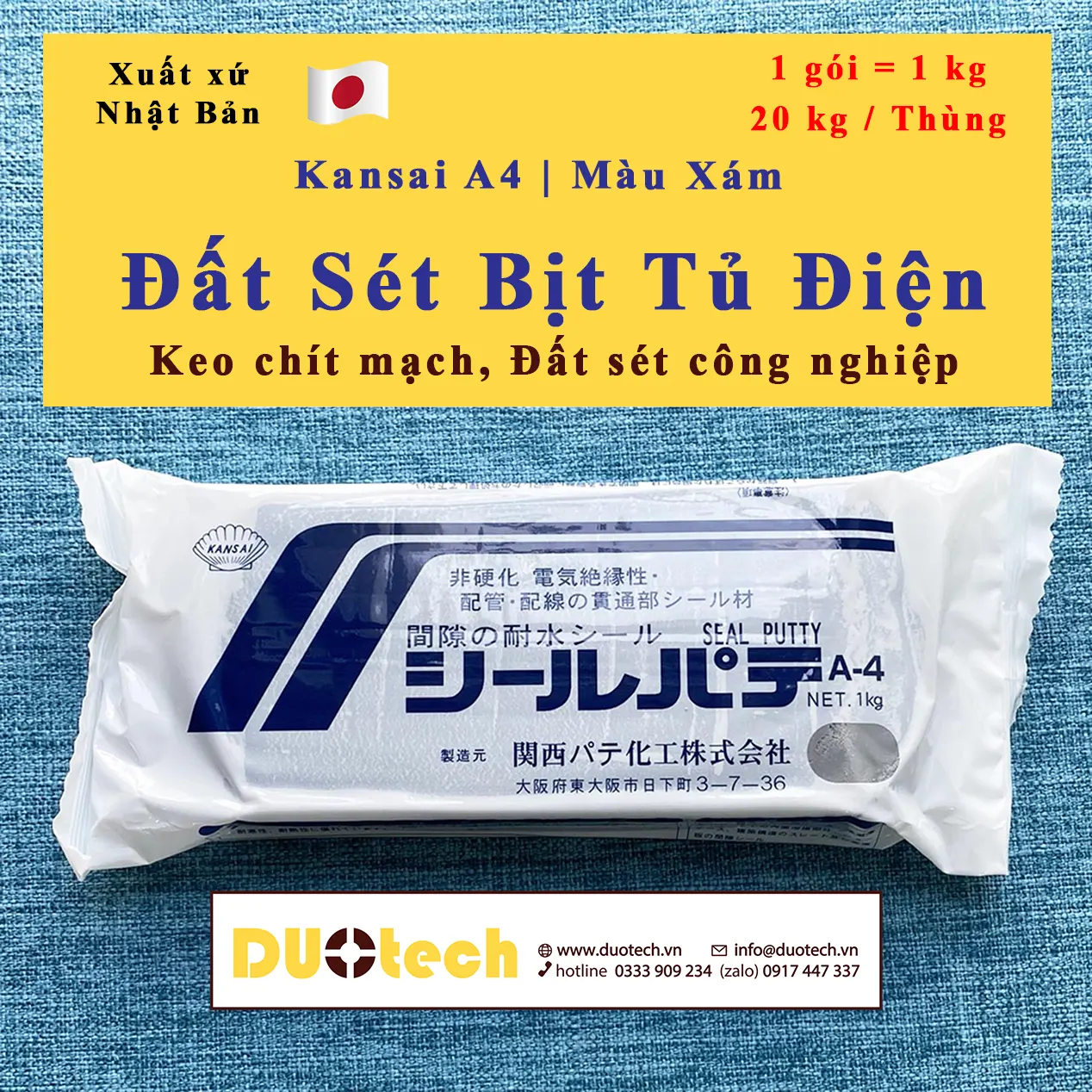 1kg/gói đất sét bịt tủ điện a-4 seal putty gray màu xám chính hãng kansai đất sét công nghiệp xuất xứ nhật bản