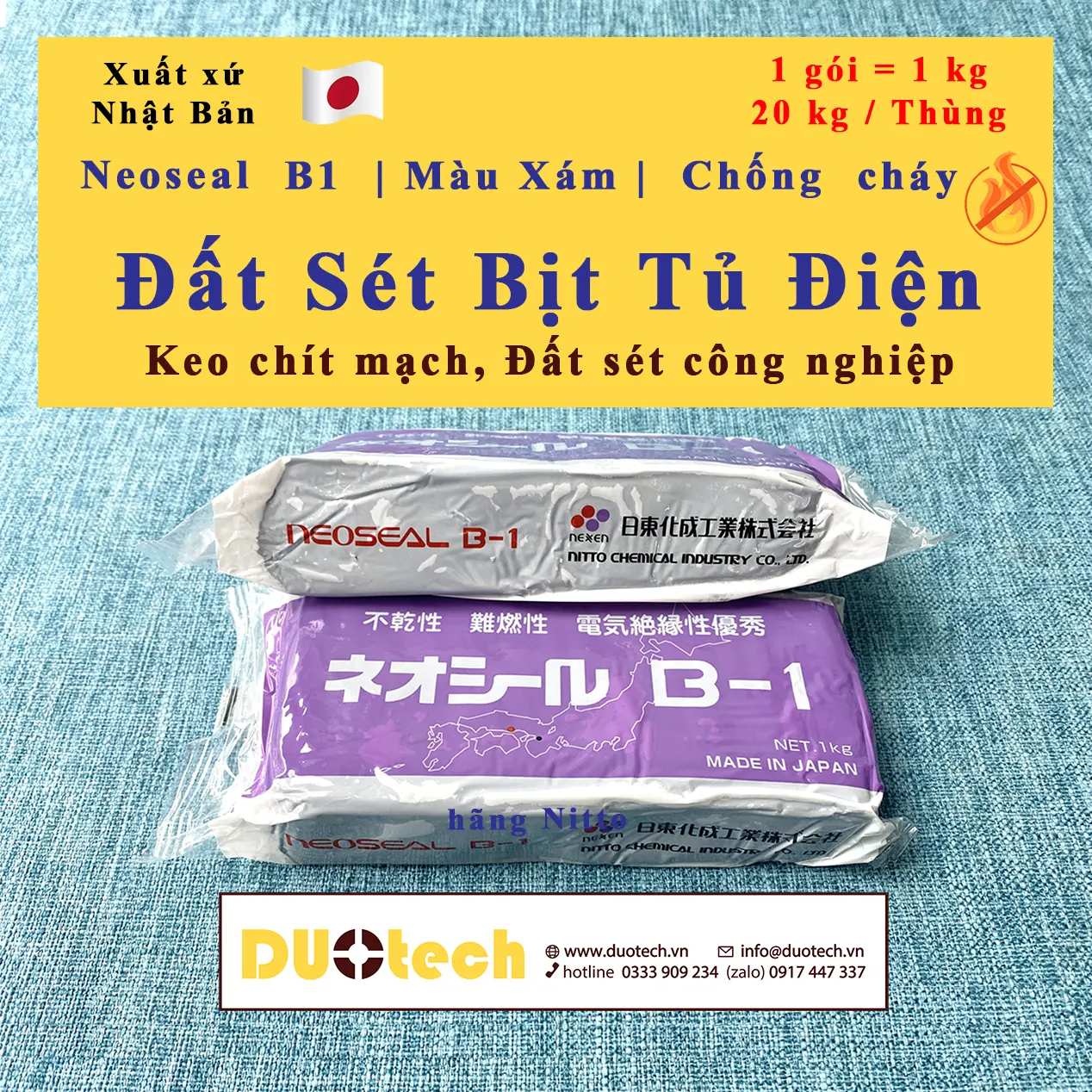 1kg/gói đất sét bịt tủ điện neoseal b-1 chống cháy UL94-V0 chính hãng nitto kasei đất sét công nghiệp xuất xứ nhật bản