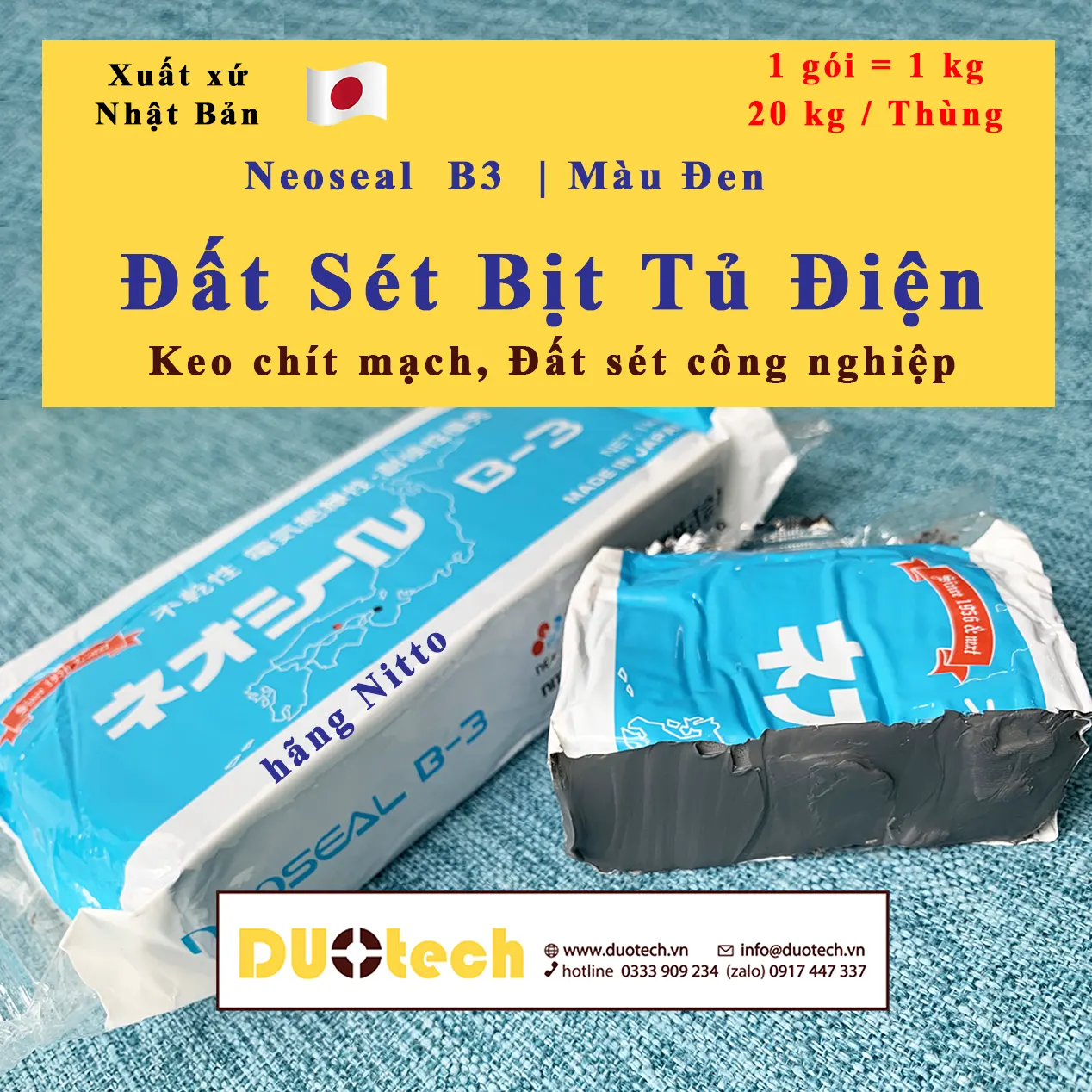 đất sét công nghiệp bịt trám trít khe lỗ hở tủ điện b3 neoseal nitto kasei xuất xứ nhật bản gói 1kg màu đen