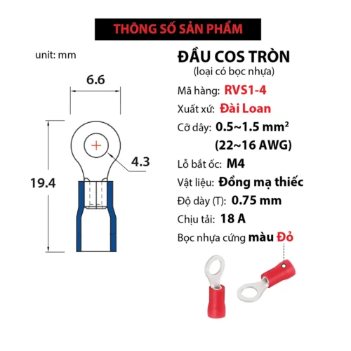 Nhà cung cấp đại lý cung ứng đơn vị phân phối đầu cosse cos rv1 kst RV1-3.2 RVS1-3.7 RVL1-3.7 khuyên vòng tròn bọc nhựa