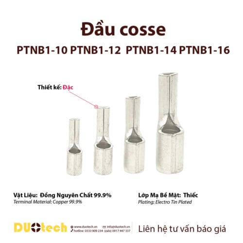 đầu cosse ptnb1-10 ptnb1-12 ptnb1-14 ptnb1-16 pin đặc trần, thiết kế dạng lưỡi tương tự cos mỏ vịt