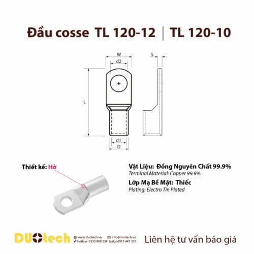 đầu cosse tl 120-8 120-10 120-12 120-14 120-16 cos cốt đồng bấm nối dây cáp điện 120mm2;