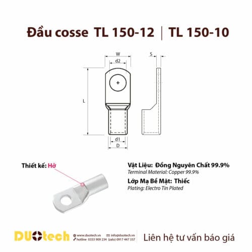 đầu cosse tl 150-10 150-12 150-14 150-16 cos cốt đồng bấm nối dây cáp điện 150mm2;
