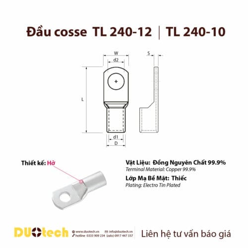 đầu cosse tl 240-10 240-12 240-14 240-16 cos cốt đồng bấm nối dây cáp điện 240mm2