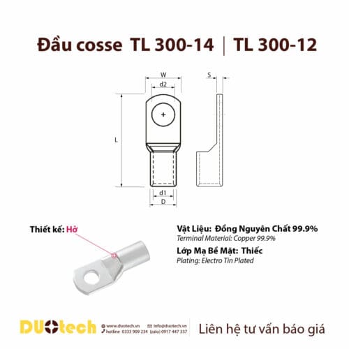 Đầu cosse TL 300-10 300-12 300-14 300-16 300-18 300-20, cos cốt đồng bấm nối dây cáp điện 300mm2