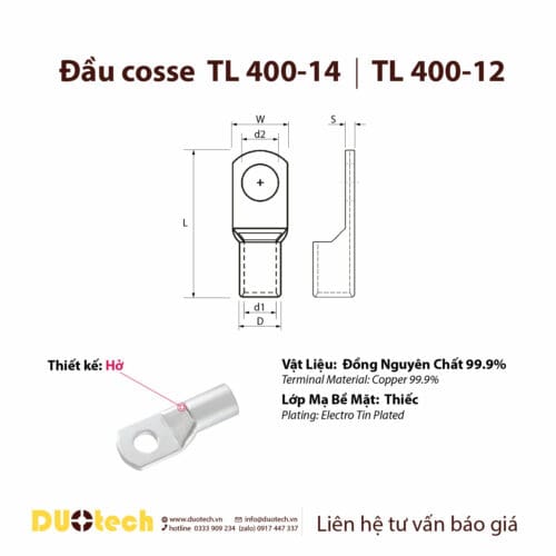 đầu cosse tl 400-12 400-14 400-16 400-18 400-20 400-22, cos cốt đồng bấm nối dây cáp điện 400mm2
