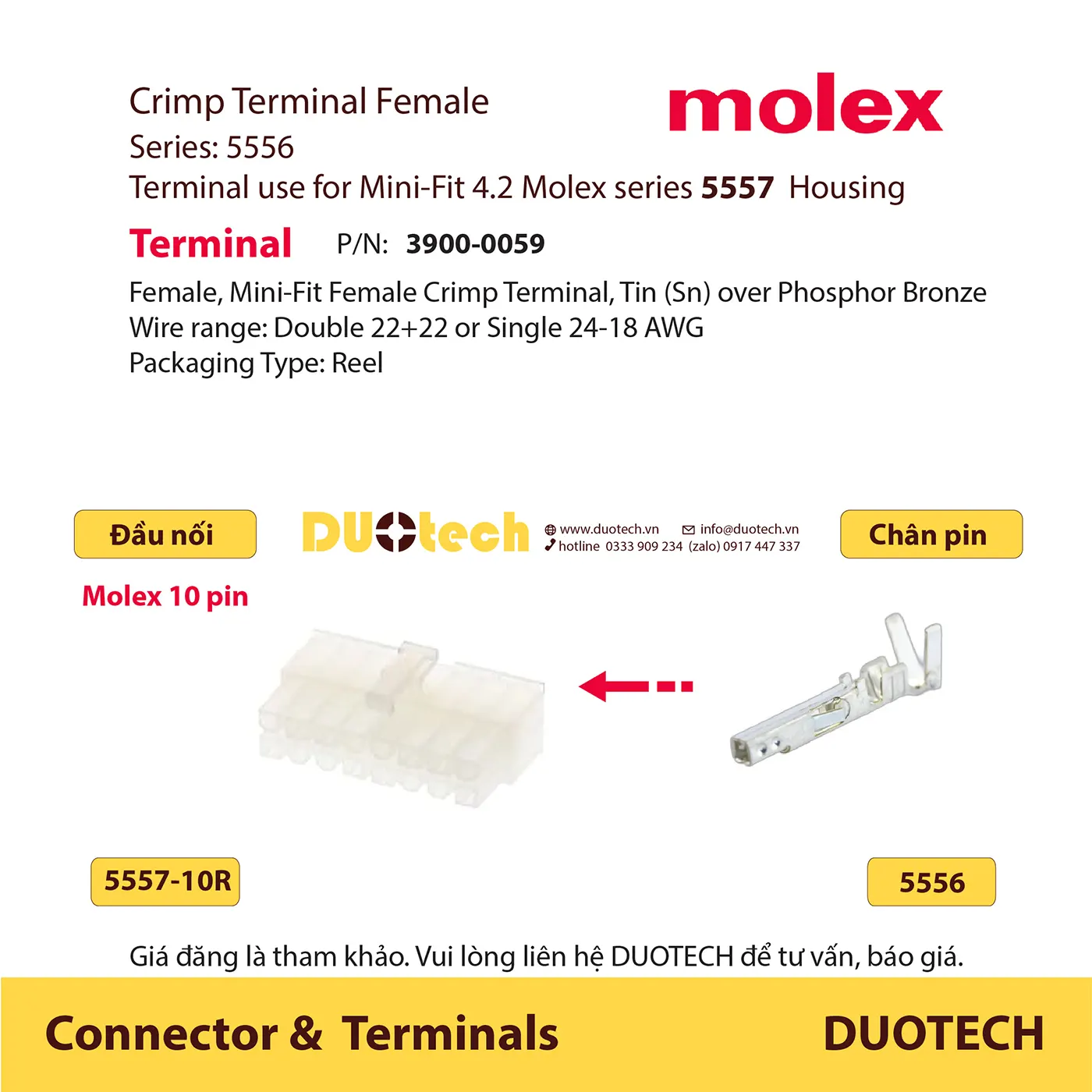 đầu nối 10 pin thương hiệu molex 5557-10r 5559-10p dòng mini-fit 4.2mm 3901 series 39012100 39012105 39012101 39012106 39013103 39013109