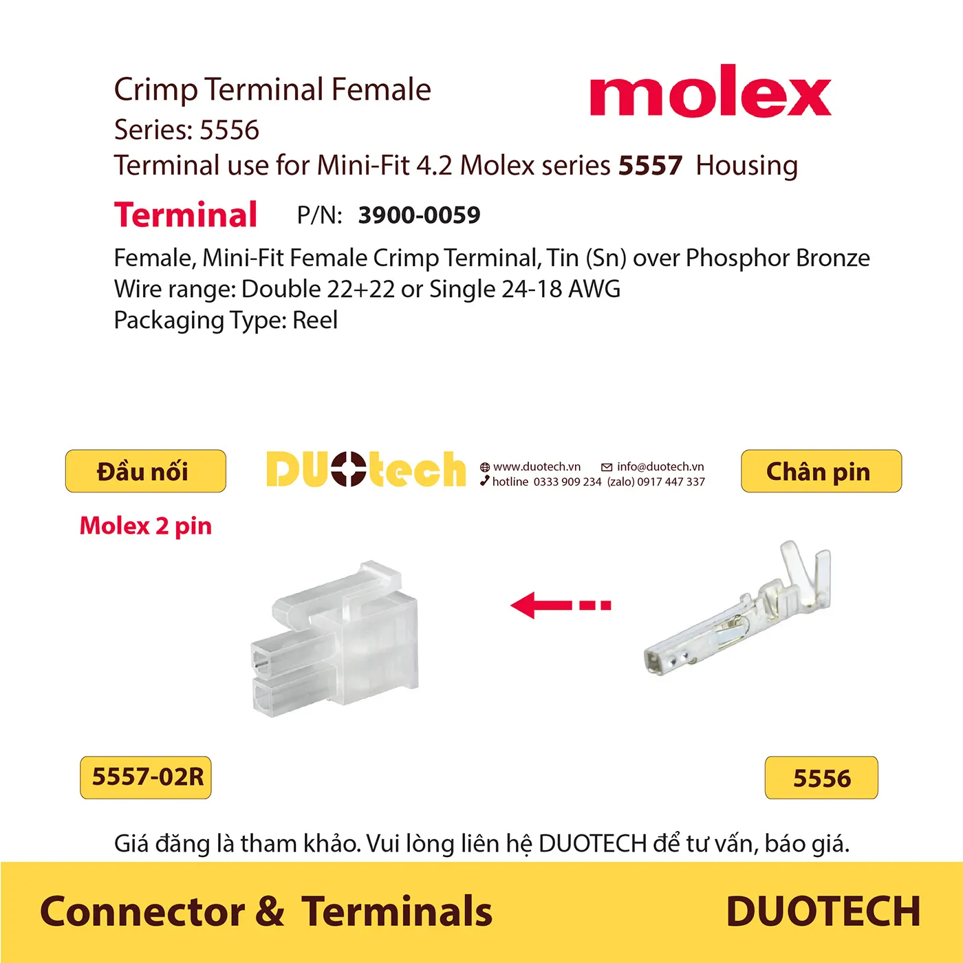 đầu nối 2 pin thương hiệu molex 5557-02r 39012020 39012025 39013022 39013025 39013028 39014020 39014021