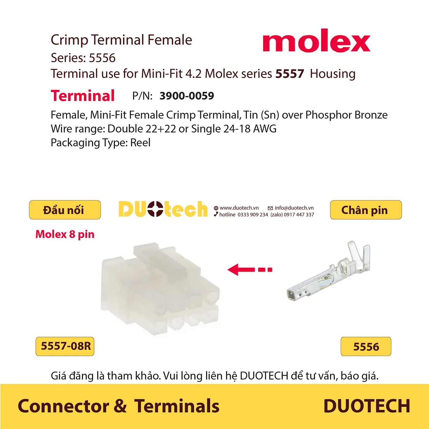 đầu nối 8 pin thương hiệu molex 5557-08r 5559-08p dòng mini-fit 4.2mm 3901 series 39012080 39012085 39013085 39012081 39012086 39013083 39013089