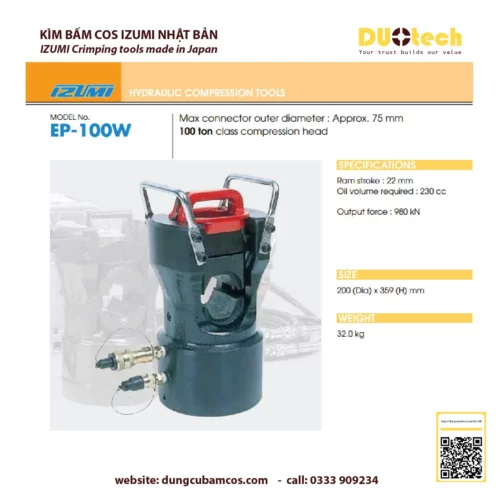 duotech là đại lý nhà cung ứng cấp 1 ncu ncc đơn vị phân phối npp supplier distributor agency chính hãng thương hiệu Izumi kìm bấm ép cos thủy lực izumi Đầu ép cos cốt cosse thủy lực Izumi EP-100W