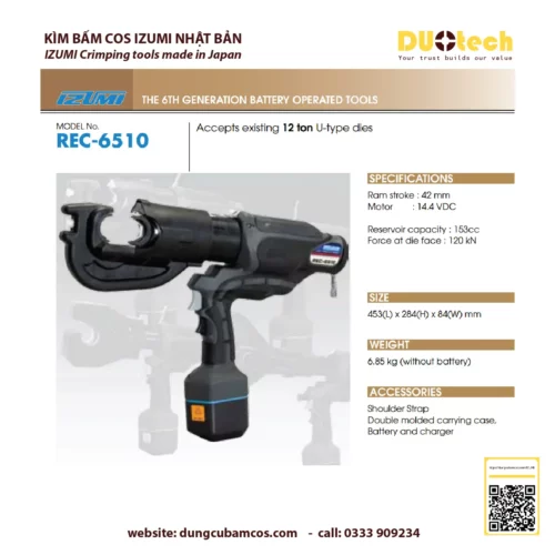 Máy ép kìm bấm đầu cos cốt cosse thủy lực Izumi REC-6510