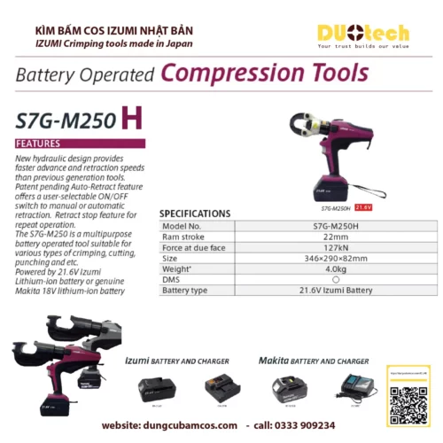 duotech là đại lý nhà cung ứng cấp 1 ncu ncc đơn vị phân phối npp supplier distributor agency chính hãng thương hiệu izumi máy ép kìm bấm đầu cos cốt cosse thủy lực dùng pin izumi s7g-m250h s7g-m250m s7g-m250r
