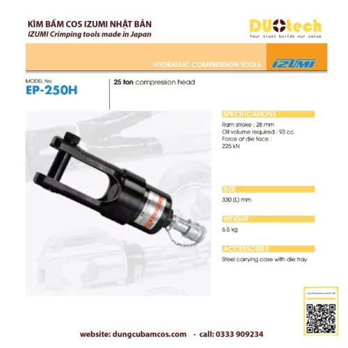 duotech là đại lý nhà cung ứng cấp 1 ncu ncc đơn vị phân phối npp supplier distributor agency chính hãng thương hiệu Izumi kìm bấm ép cos thủy lực izumi Đầu ép cos cốt cosse thủy lực Izumi EP-250H
