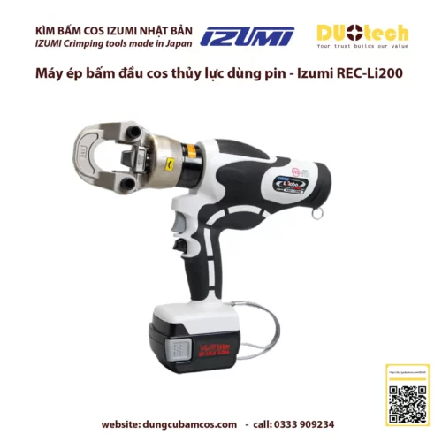 duotech là đại lý nhà cung ứng cấp 1 ncu ncc đơn vị phân phối npp supplier distributor agency chính hãng thương hiệu Izumi Máy ép kìm bấm đầu cos cốt cosse thủy lực dùng pin Izumi REC-Li200