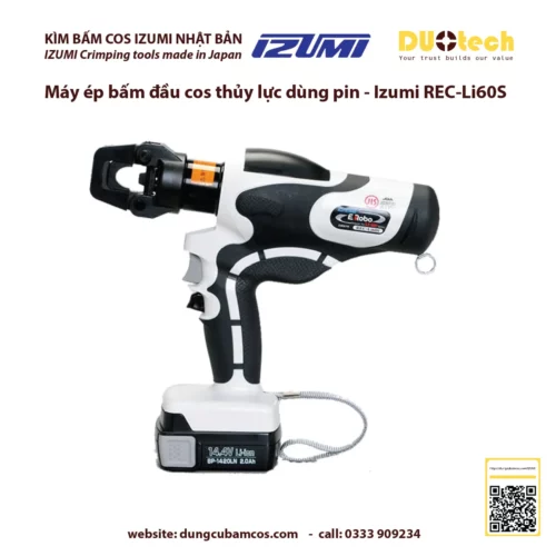 duotech là đại lý nhà cung ứng cấp 1 ncu ncc đơn vị phân phối npp supplier distributor agency chính hãng thương hiệu Izumi Máy ép kìm bấm đầu cos cốt cosse thủy lực dùng pin Izumi REC-Li60S